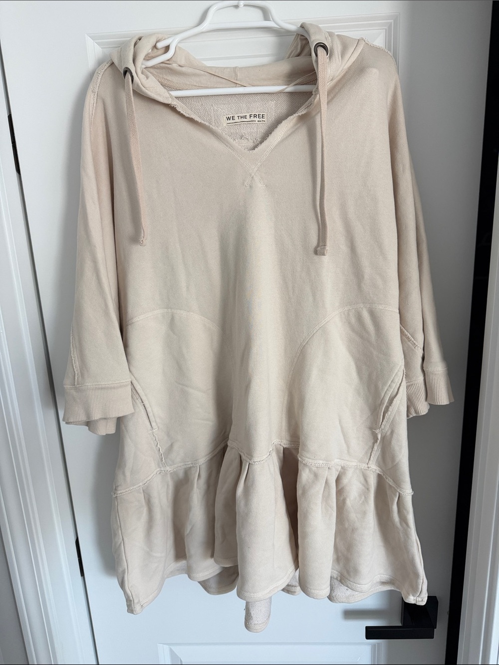 We The Free Cream Hooded Ruffle-Hem Pullover